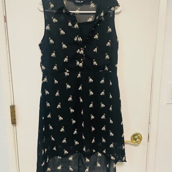 Boston Terrier Dress Black Sleeveless with Dog Print Sz Large - Picture 1 of 14